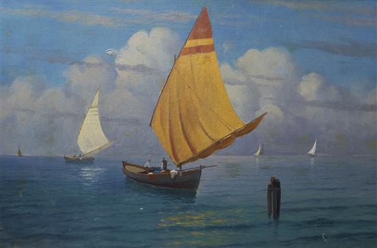 S. Congnamiglio Fishing boats at sea 38 x 88cm